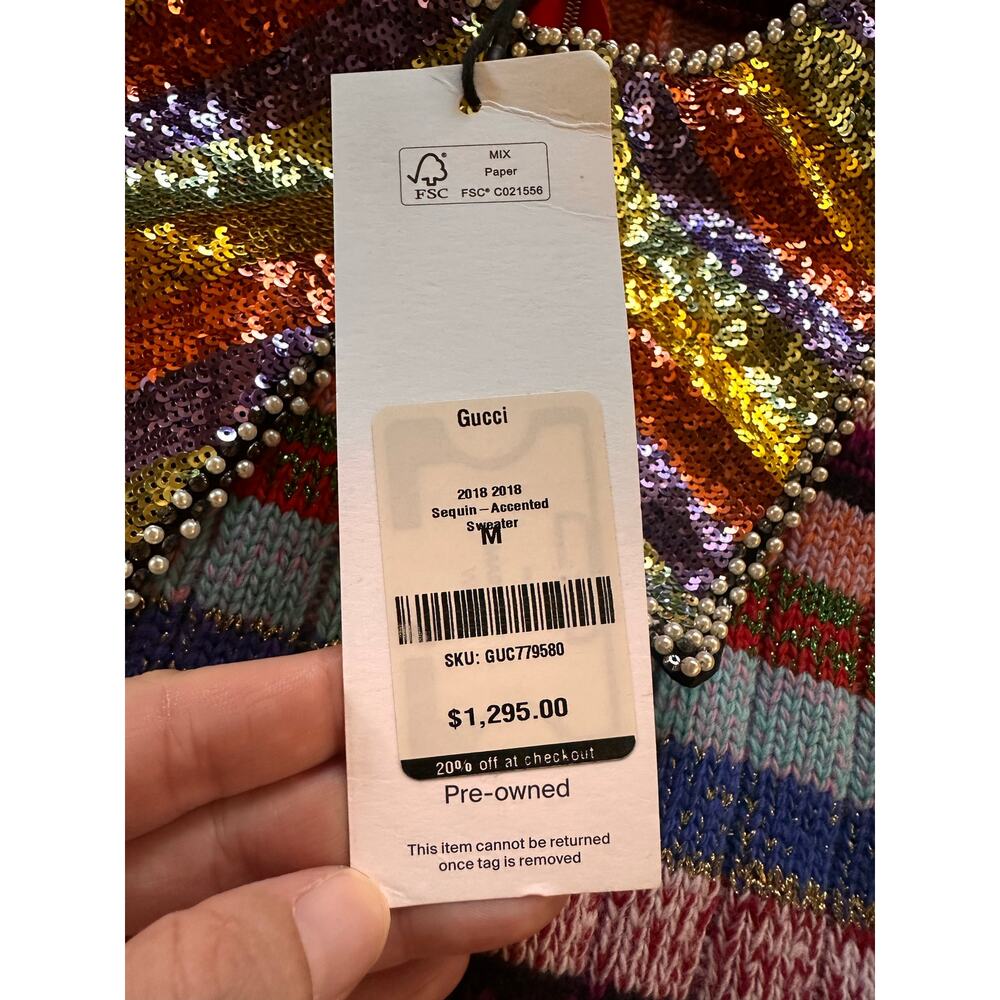 Authentic Gucci Striped Wool Sequenced Rainbow Collar Sweater Size Medium - Picture 9 of 9
